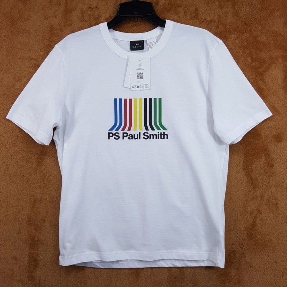 PAUL SMITH Shirt Mens Small White Pullover Crew Graphic Logo T-Shirt $95
